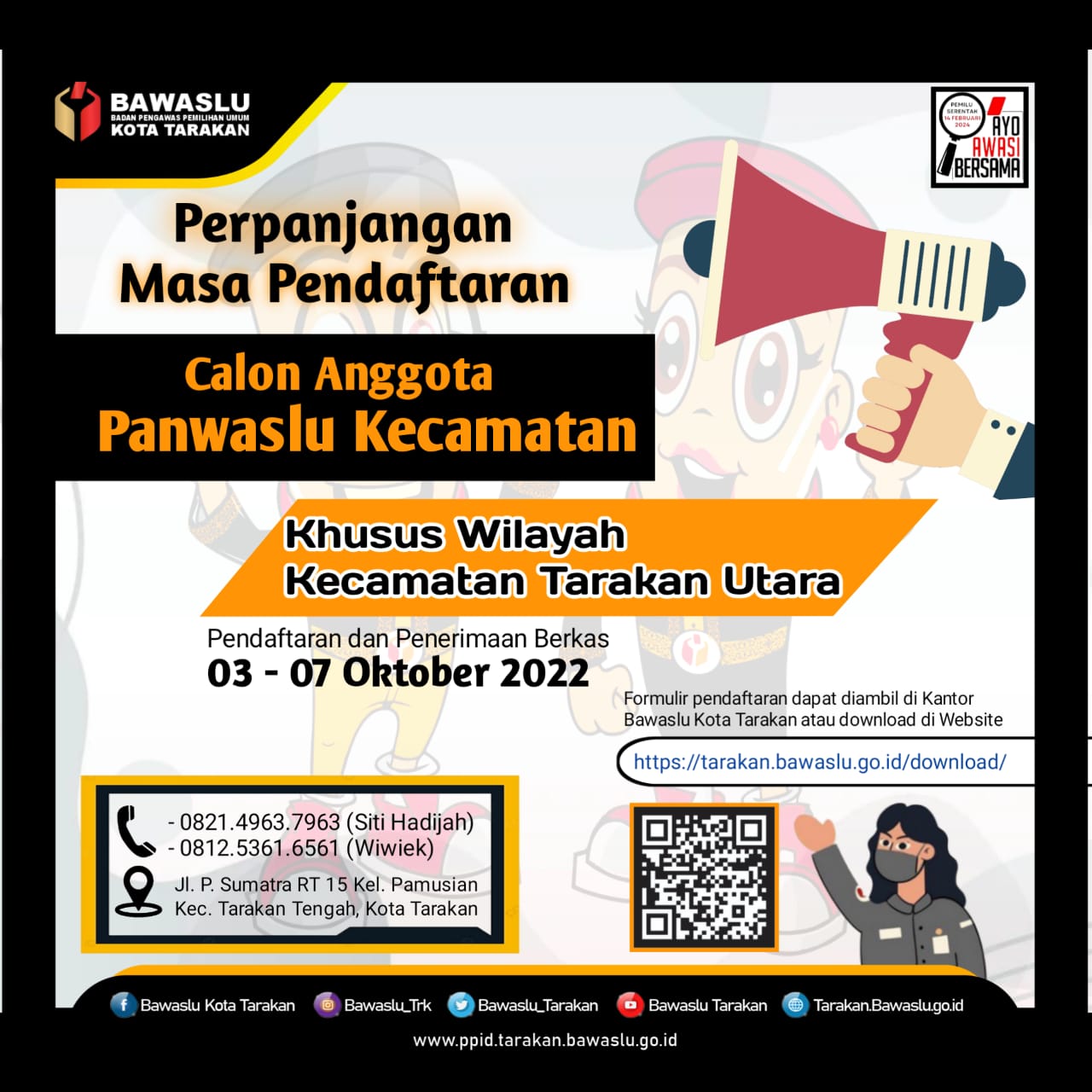 memperhatikan keterwakilan 30% Perempuan , Bawaslu Tarakan Perpanjang masa Pendaftaran Panwaslu Kecamatan tarakan utara