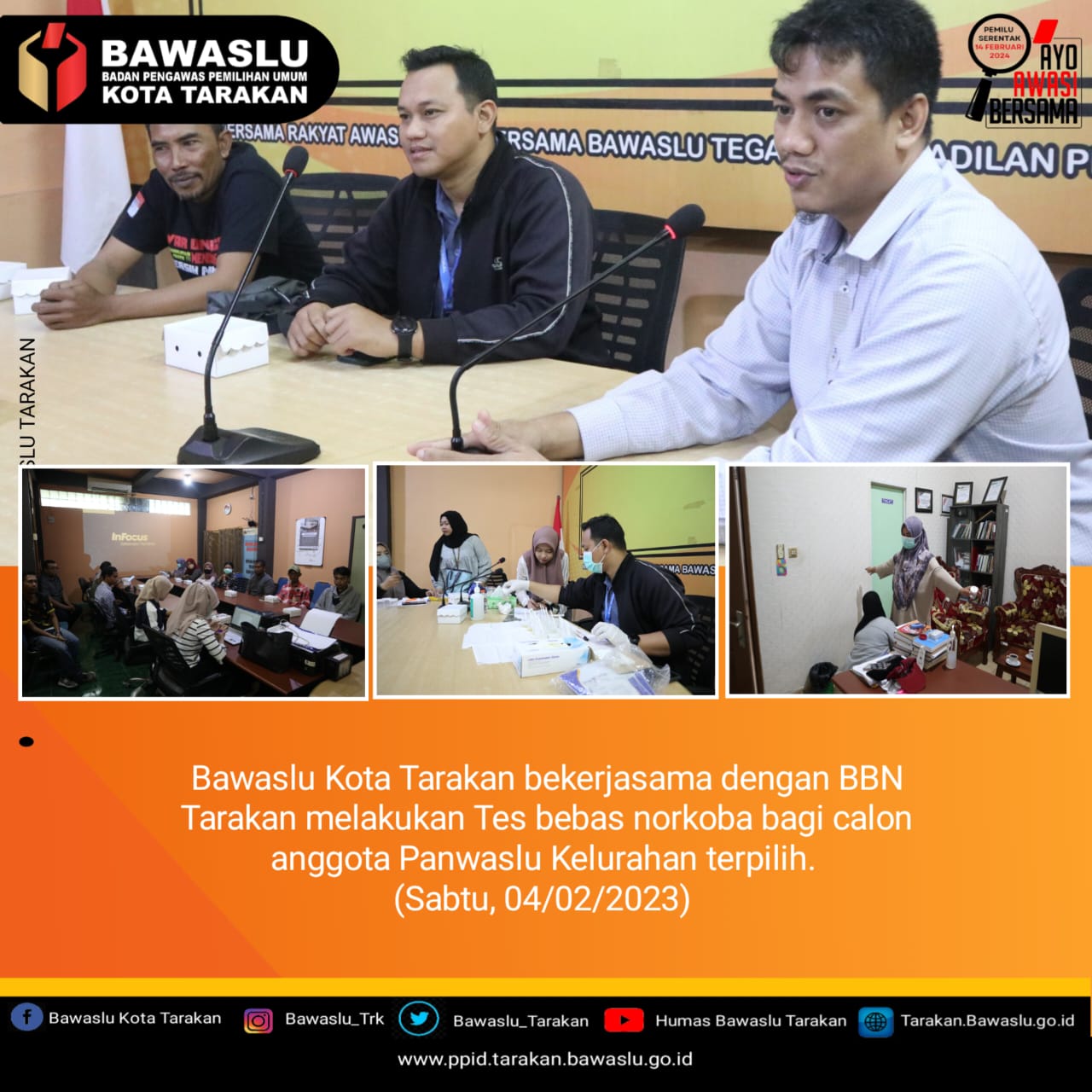 Bawaslu Tarakan Gelar Tes Narkoba Bagi Calon Panwaslu Kelurahan