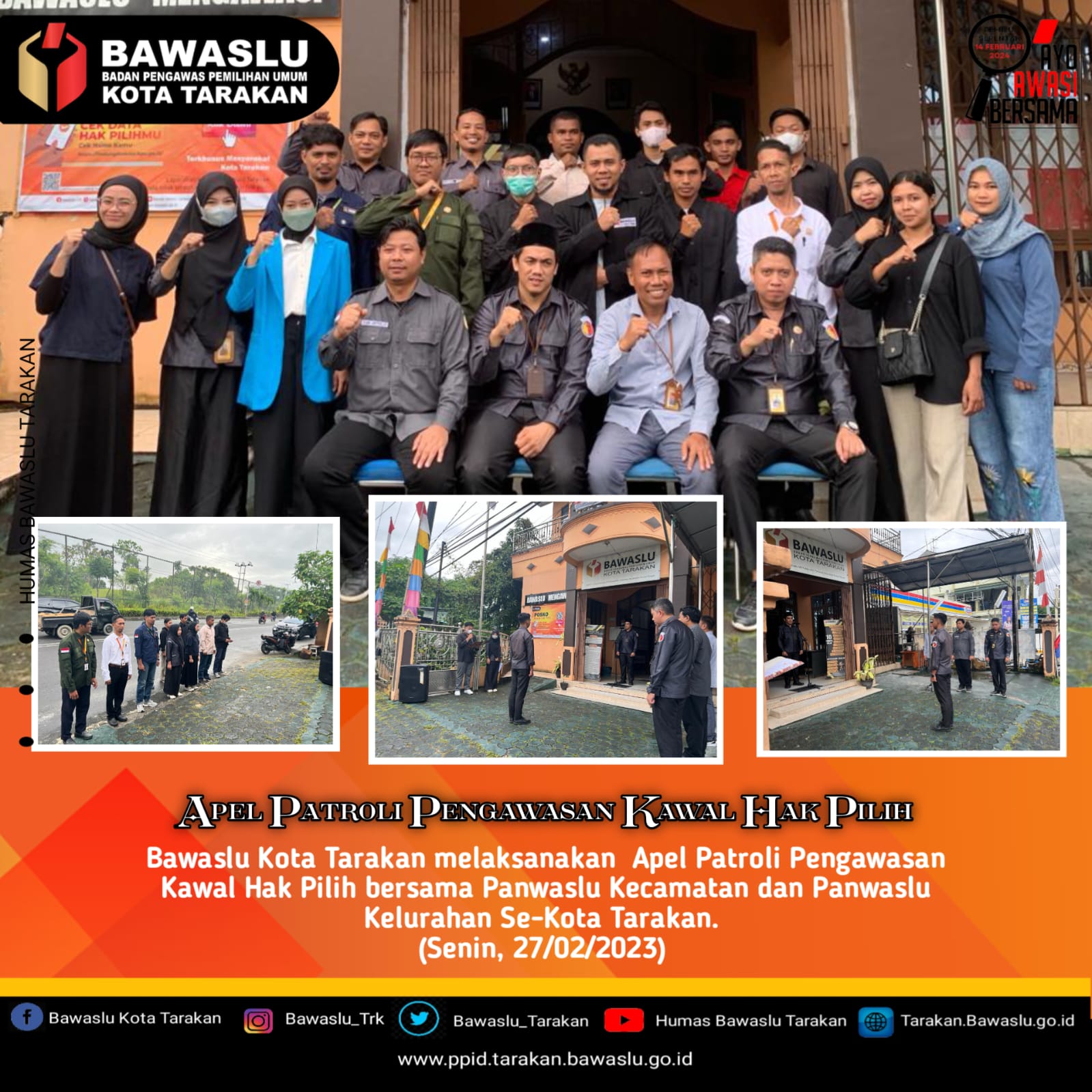 Ketua Bawaslu berikan penguatan & pengawalan pembuatan posko hak pilih  pada tahapan Muntarlih di Apel Bawaslu Kota Tarakan.